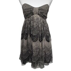 Express Y2K Strapless Babydoll Mini Dress 100% Silk Art Deco Cocktail Womens 4
